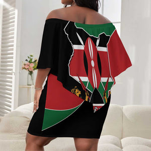 Kenya 254 Off Shoulder Short Dress Kenyan Flag Map Double Lion Shield - African Pride