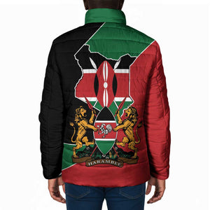 Kenya 254 Padded Jacket Kenyan Flag Map Double Lion Shield