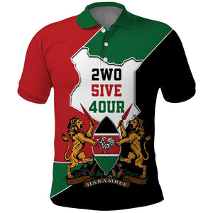 Kenya 254 Polo Shirt Kenyan Flag Map Double Lion Shield - African Pride