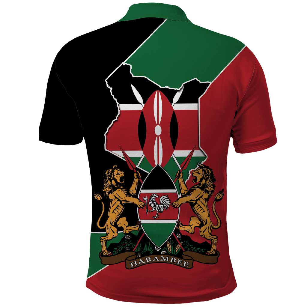 Kenya 254 Polo Shirt Kenyan Flag Map Double Lion Shield - African Pride
