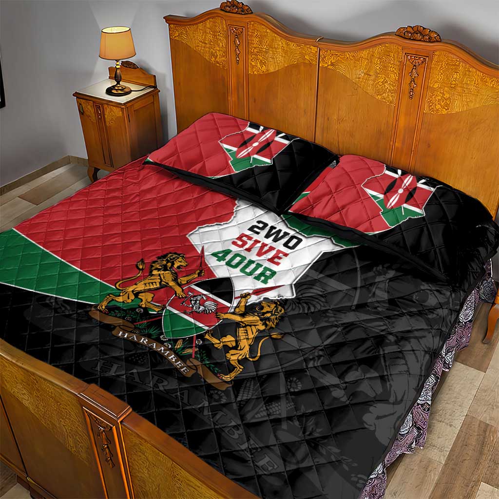 Kenya 254 Quilt Bed Set Kenyan Flag Map Double Lion Shield - African Pride