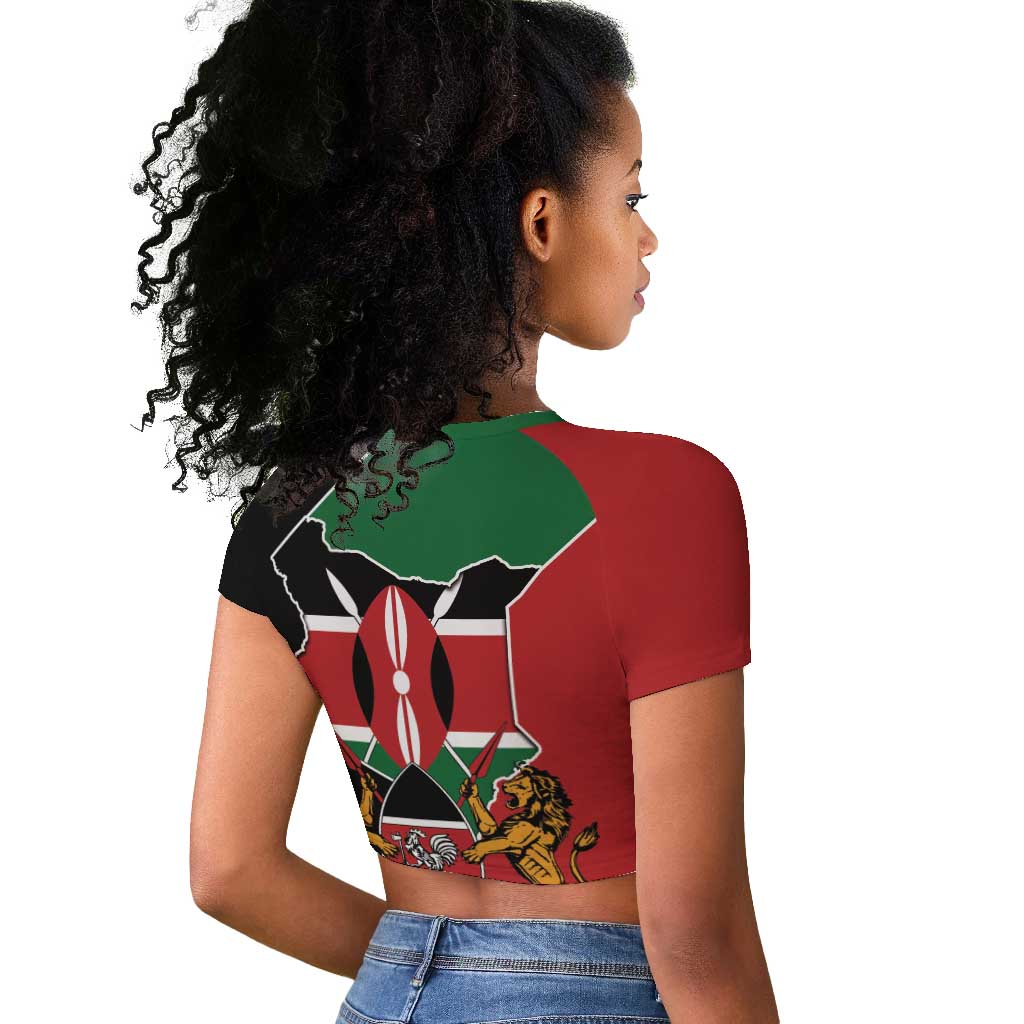 Kenya 254 Raglan Cropped T shirt Kenyan Flag Map Double Lion Shield - African Pride