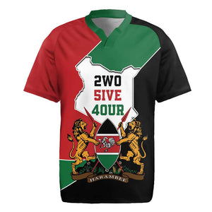Kenya 254 Rugby Jersey Kenyan Flag Map Double Lion Shield - African Pride
