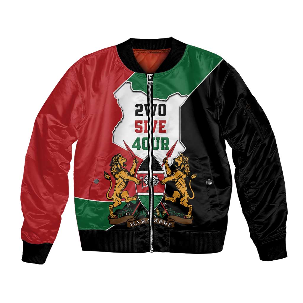 Kenya 254 Sleeve Zip Bomber Jacket Kenyan Flag Map Double Lion Shield - African Pride