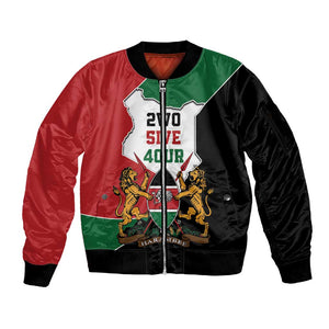 Kenya 254 Sleeve Zip Bomber Jacket Kenyan Flag Map Double Lion Shield - African Pride