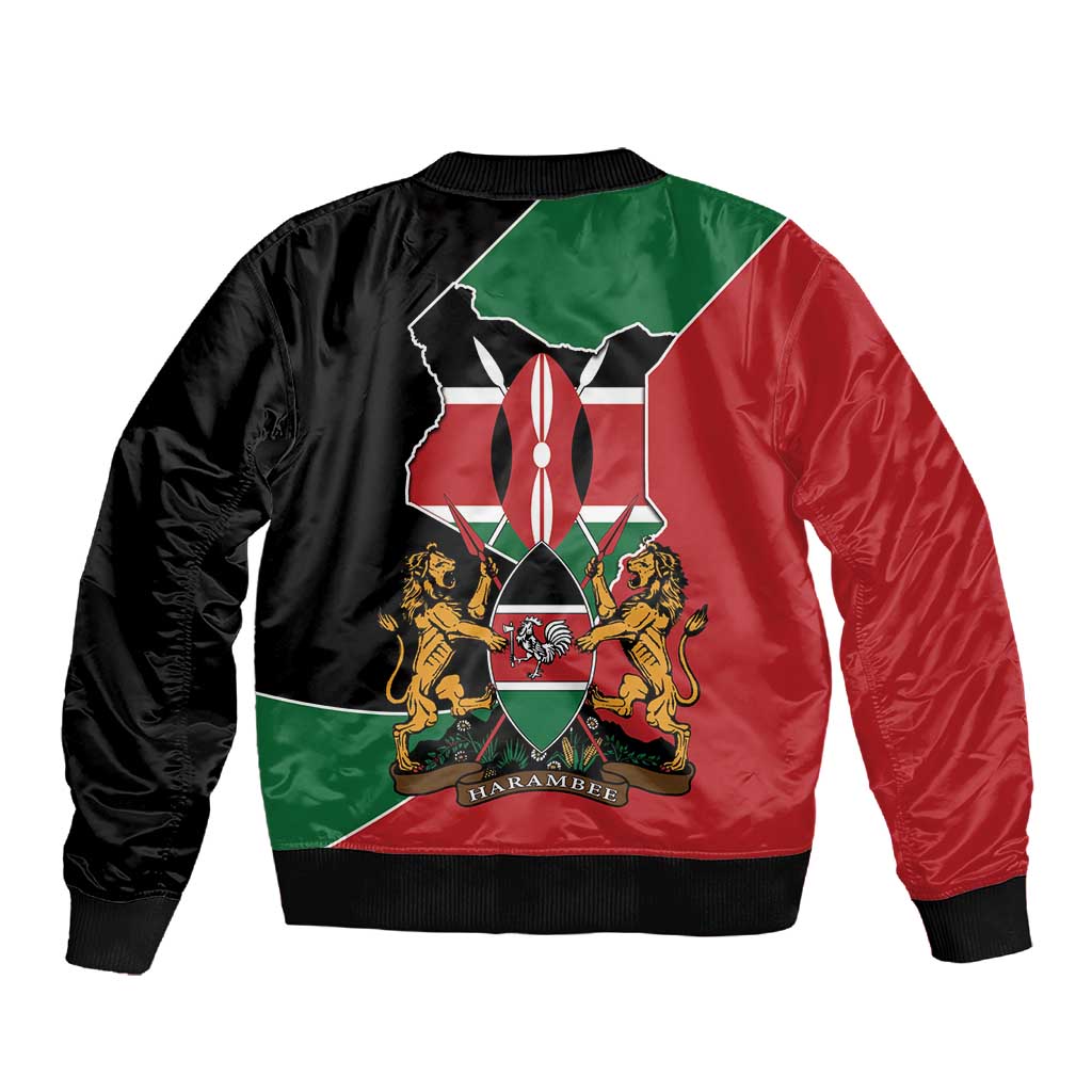 Kenya 254 Sleeve Zip Bomber Jacket Kenyan Flag Map Double Lion Shield - African Pride