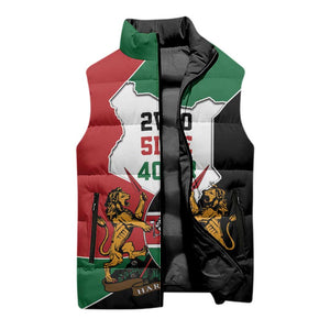 Kenya 254 Sleeveless Puffer Jacket Kenyan Flag Map Double Lion Shield