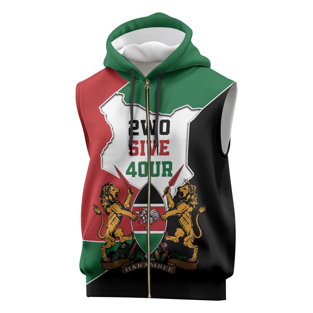 Kenya 254 Sleeveless Zip Hoodie Kenyan Flag Map Double Lion Shield - African Pride