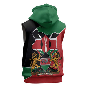 Kenya 254 Sleeveless Zip Hoodie Kenyan Flag Map Double Lion Shield - African Pride