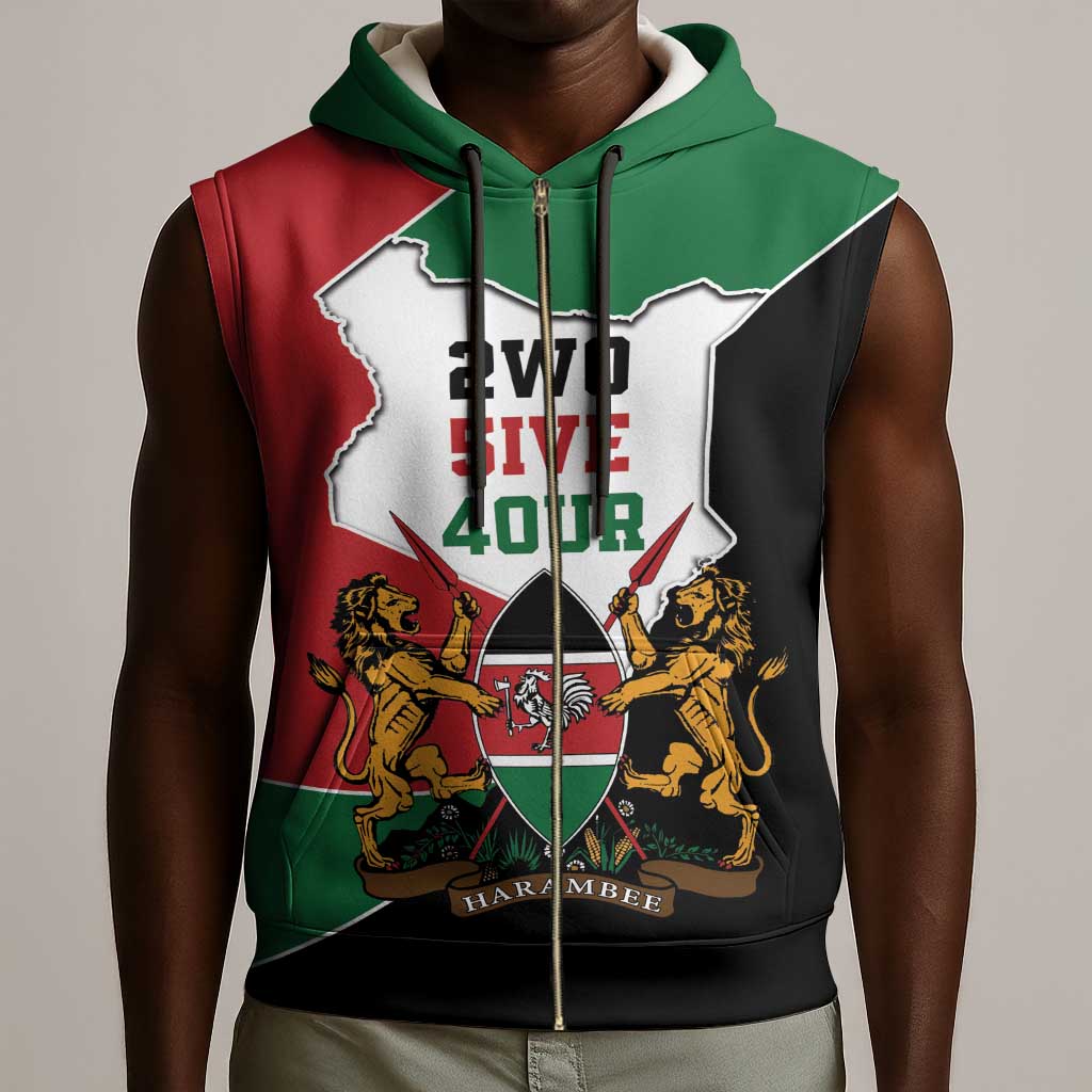 Kenya 254 Sleeveless Zip Hoodie Kenyan Flag Map Double Lion Shield - African Pride