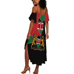 Kenya 254 Summer Maxi Dress Kenyan Flag Map Double Lion Shield - African Pride