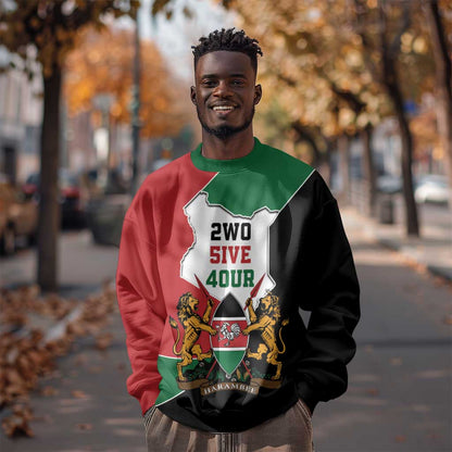 Kenya 254 Sweatshirt Kenyan Flag Map Double Lion Shield - African Pride