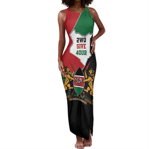 Kenya 254 Tank Maxi Dress Kenyan Flag Map Double Lion Shield - African Pride