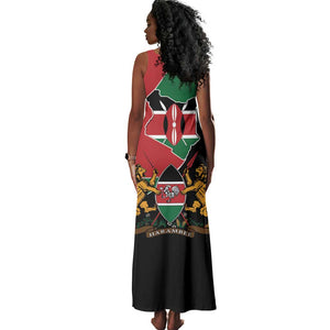 Kenya 254 Tank Maxi Dress Kenyan Flag Map Double Lion Shield - African Pride