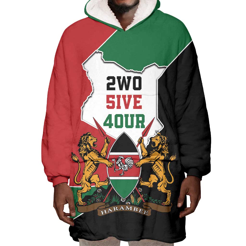 Kenya 254 Wearable Blanket Hoodie Kenyan Flag Map Double Lion Shield - African Pride