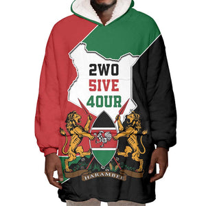 Kenya 254 Wearable Blanket Hoodie Kenyan Flag Map Double Lion Shield - African Pride