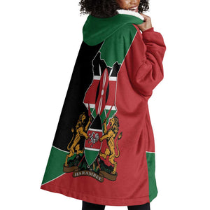Kenya 254 Wearable Blanket Hoodie Kenyan Flag Map Double Lion Shield - African Pride