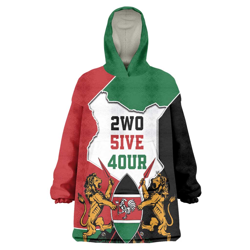 Kenya 254 Wearable Blanket Hoodie Kenyan Flag Map Double Lion Shield - African Pride
