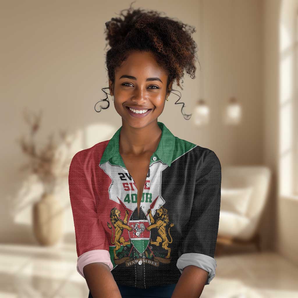Kenya 254 Women Casual Shirt Kenyan Flag Map Double Lion Shield - African Pride