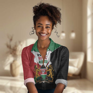 Kenya 254 Women Casual Shirt Kenyan Flag Map Double Lion Shield - African Pride