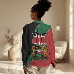 Kenya 254 Women Casual Shirt Kenyan Flag Map Double Lion Shield - African Pride