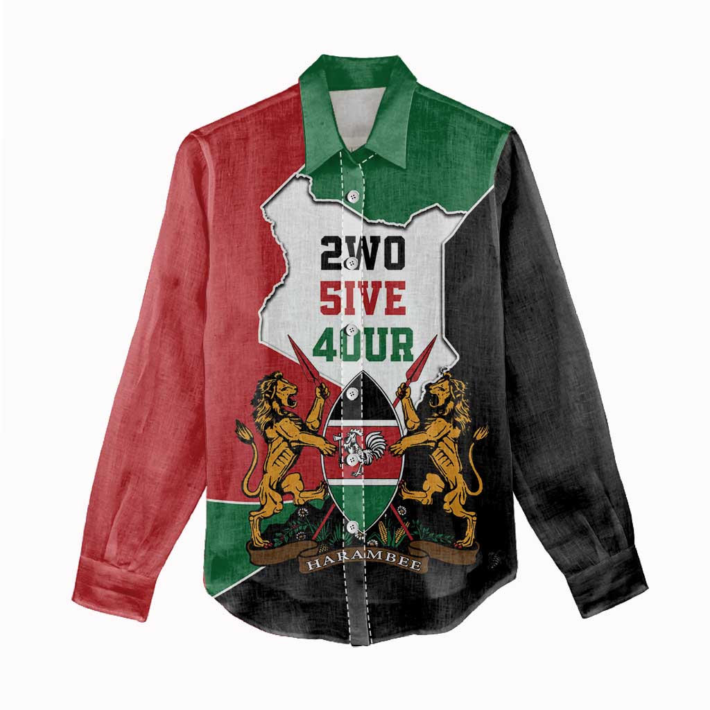 Kenya 254 Women Casual Shirt Kenyan Flag Map Double Lion Shield - African Pride