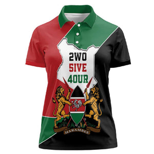 Kenya 254 Women Polo Shirt Kenyan Flag Map Double Lion Shield - African Pride