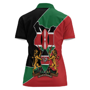 Kenya 254 Women Polo Shirt Kenyan Flag Map Double Lion Shield - African Pride