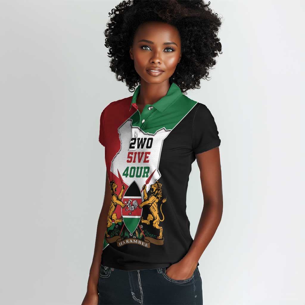 Kenya 254 Women Polo Shirt Kenyan Flag Map Double Lion Shield - African Pride