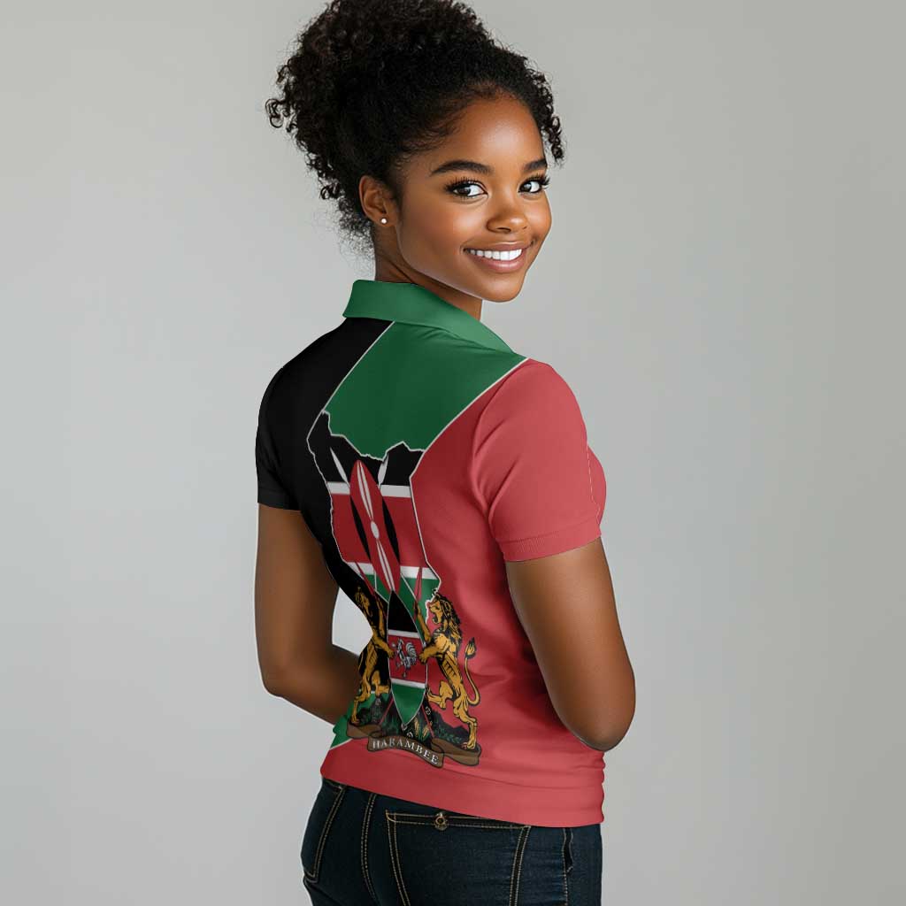 Kenya 254 Women Polo Shirt Kenyan Flag Map Double Lion Shield - African Pride