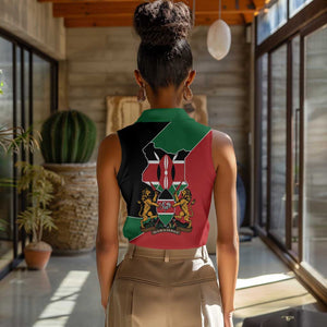 Kenya 254 Women Sleeveless Polo Shirt Kenyan Flag Map Double Lion Shield - African Pride