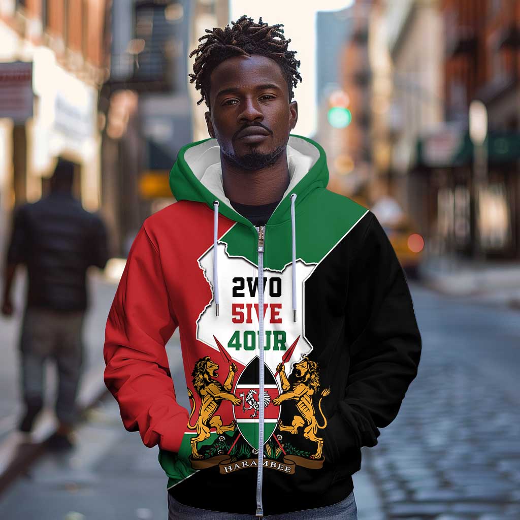 Kenya 254 Zip Hoodie Kenyan Flag Map Double Lion Shield - African Pride