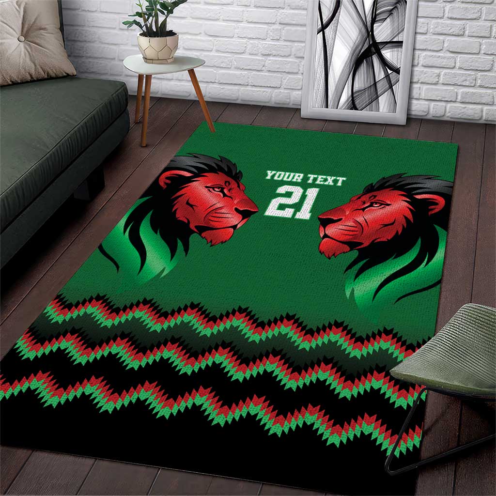 Custom Cricket Africa Kenya Area Rug Green Lion Head with Kenyan Pattern - African Pride