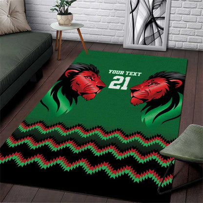 Custom Cricket Africa Kenya Area Rug Green Lion Head with Kenyan Pattern - African Pride