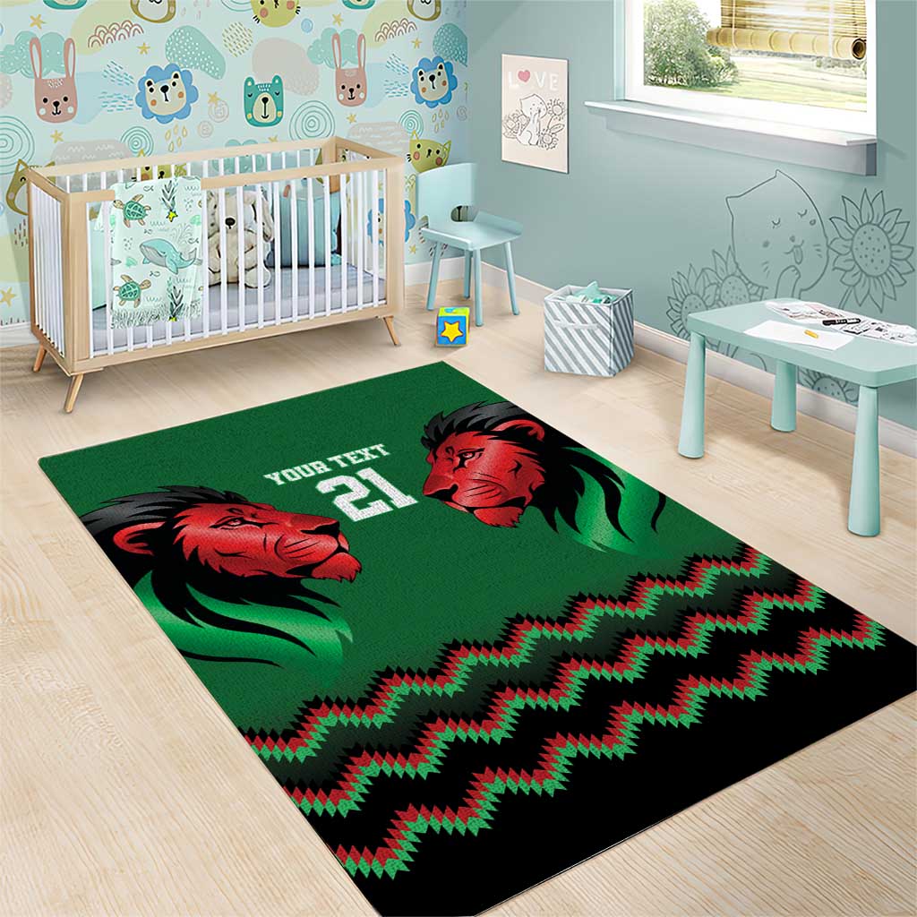 Custom Cricket Africa Kenya Area Rug Green Lion Head with Kenyan Pattern - African Pride