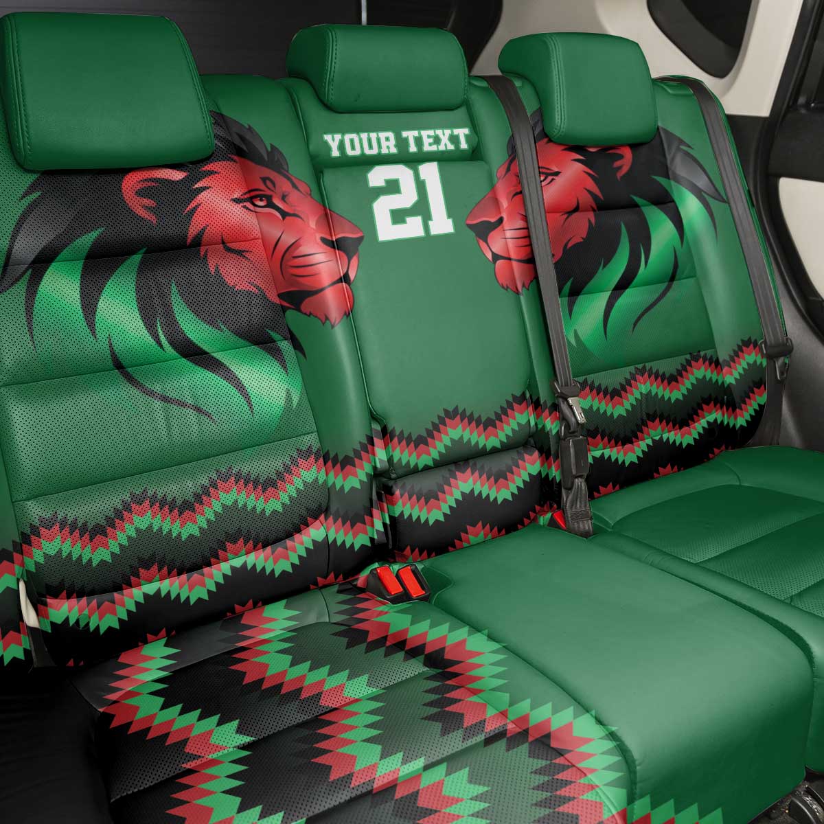 Custom Cricket Africa Kenya Back Car Seat Cover Green Lion Head with Kenyan Pattern - African Pride