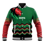 Custom Cricket Africa Kenya Baseball Jacket Green Lion Head with Kenyan Pattern - African Pride