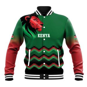 Custom Cricket Africa Kenya Baseball Jacket Green Lion Head with Kenyan Pattern - African Pride