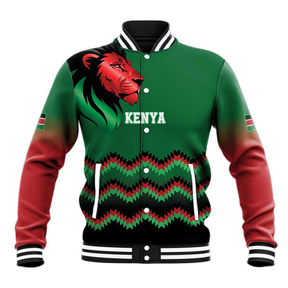 Custom Cricket Africa Kenya Baseball Jacket Green Lion Head with Kenyan Pattern - African Pride