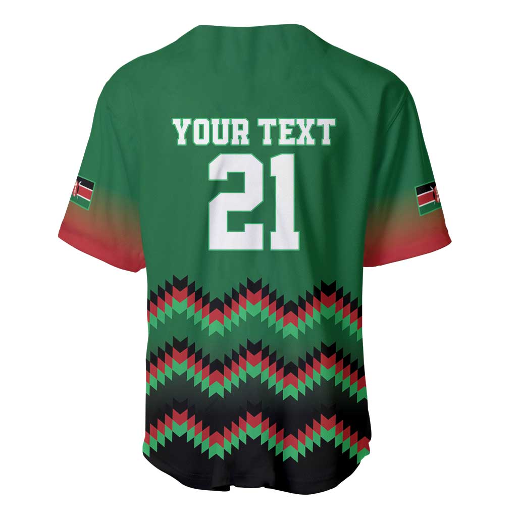 Custom Cricket Africa Kenya Baseball Jersey Green Lion Head with Kenyan Pattern - African Pride