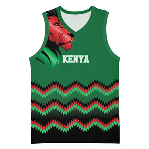 Custom Cricket Africa Kenya Basketball Jersey Green Lion Head with Kenyan Pattern - African Pride