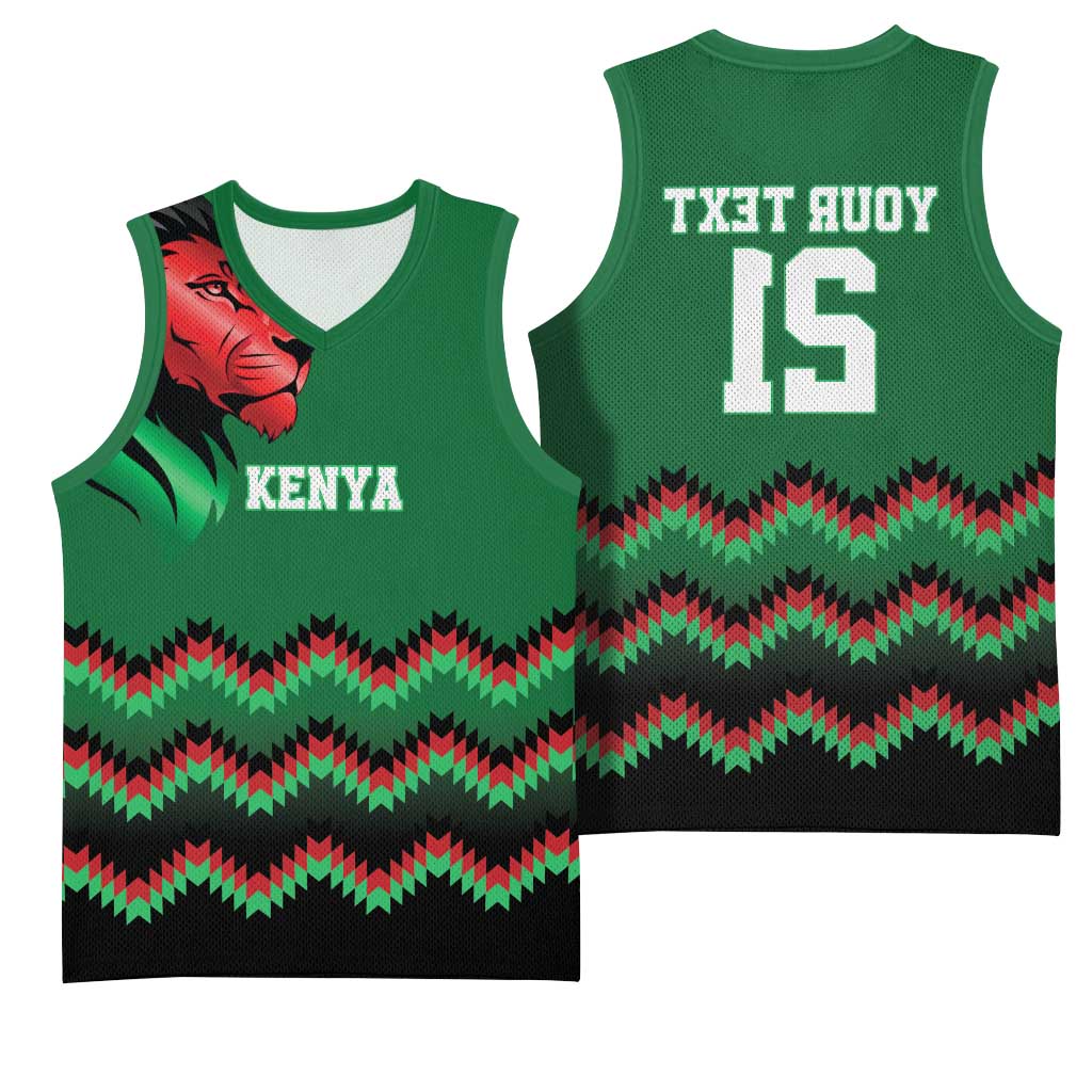 Custom Cricket Africa Kenya Basketball Jersey Green Lion Head with Kenyan Pattern - African Pride