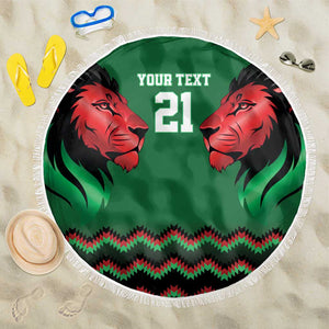 Custom Cricket Africa Kenya Beach Blanket Green Lion Head with Kenyan Pattern - African Pride