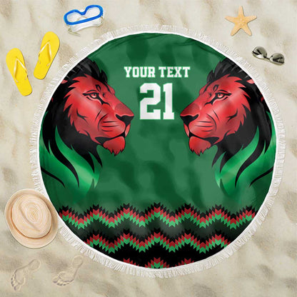 Custom Cricket Africa Kenya Beach Blanket Green Lion Head with Kenyan Pattern - African Pride