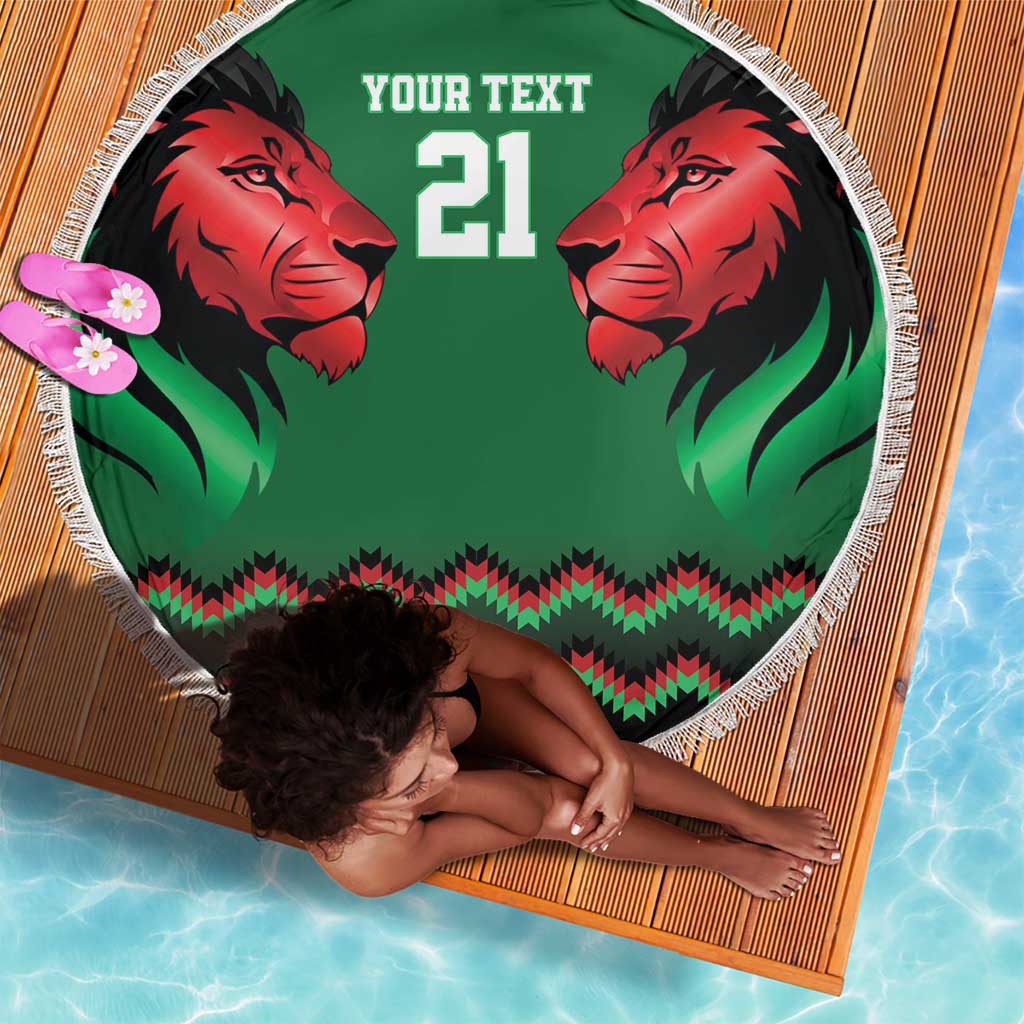 Custom Cricket Africa Kenya Beach Blanket Green Lion Head with Kenyan Pattern - African Pride