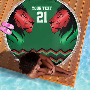 Custom Cricket Africa Kenya Beach Blanket Green Lion Head with Kenyan Pattern - African Pride