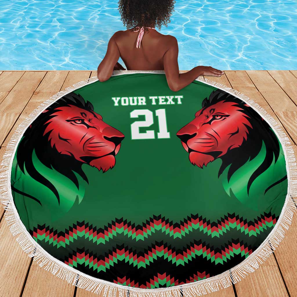 Custom Cricket Africa Kenya Beach Blanket Green Lion Head with Kenyan Pattern - African Pride