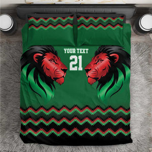 Custom Cricket Africa Kenya Bedding Set Green Lion Head with Kenyan Pattern - African Pride