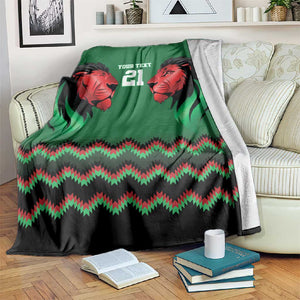 Custom Cricket Africa Kenya Blanket Green Lion Head with Kenyan Pattern - African Pride
