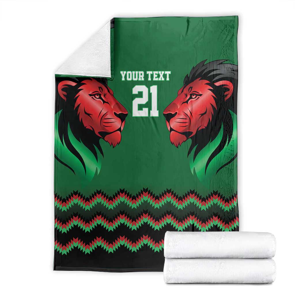 Custom Cricket Africa Kenya Blanket Green Lion Head with Kenyan Pattern - African Pride